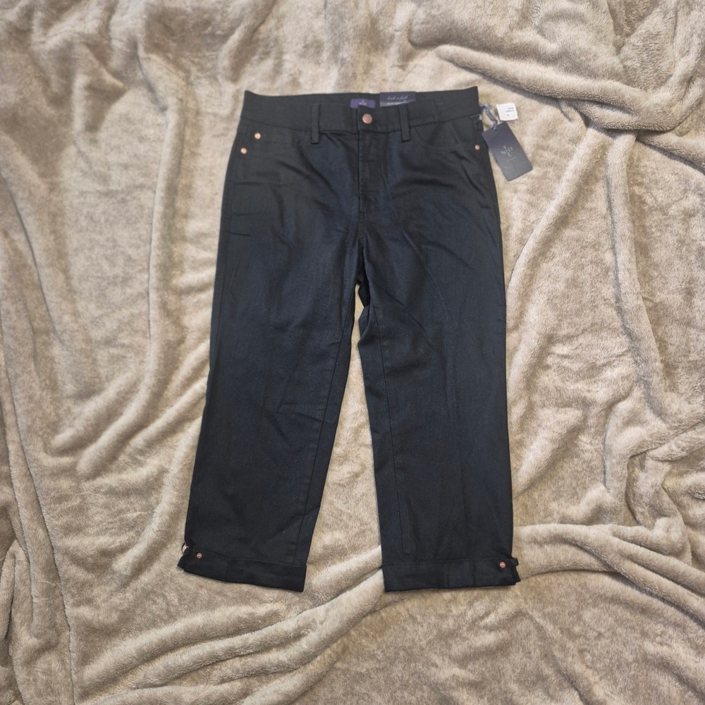 NYDJ Women Black Cropped Pants Size 8 Rose Gold Hardware New With Tags